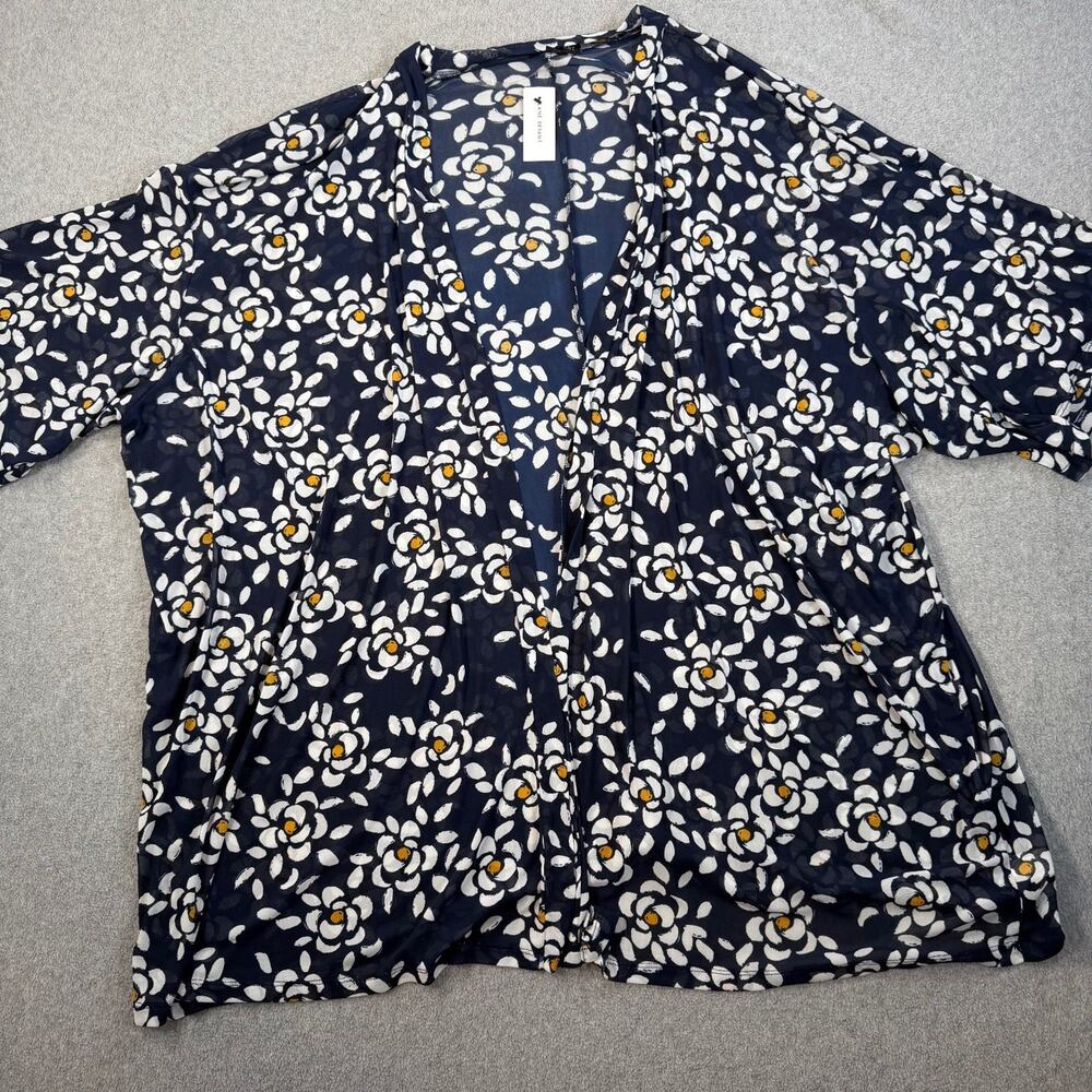 Lane Bryant Women's Plus Size 34/36 Navy Blue Sheer Floral Kimono Top NWT